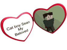 a heart shaped picture frame with a picture of a cat boy and the words cat boy sean my beloved