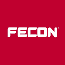 a red background with a white logo for fecon