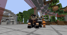 a screenshot of a minecraft game shows two characters named gyro and rooni standing next to each other