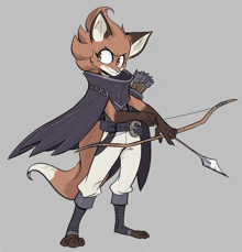 a drawing of a fox with a bow and arrow