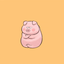 a cartoon pig is sitting down with his arms crossed and looking angry .