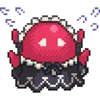 a pixel art drawing of a red octopus wearing a black dress