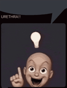 a picture of a baby with a light bulb above his head and the words urethra on the top