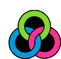 a pink green and blue circle with a black outline