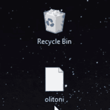 a computer screen shows a recycle bin and a folder called olitoni