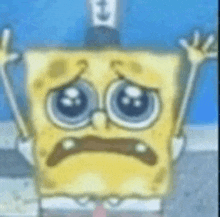 spongebob squarepants is making a sad face while wearing a hat and glasses .