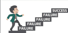 a cartoon of a man climbing a set of stairs with the words success failure and failure written on them