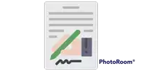 an icon of a hand signing a document with a green pen .