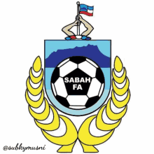 a logo for sabah fa shows a soccer ball and a flag