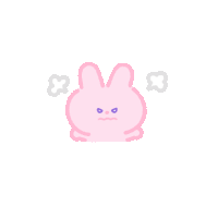 a pink bunny with purple eyes and smoke coming out of its nose