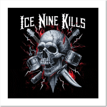 a poster for ice nine kills shows a skull with guitars and drums