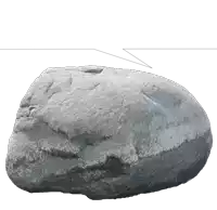 a large rock with a white speech bubble above it