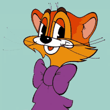 a cartoon cat wearing a purple bow tie is smiling