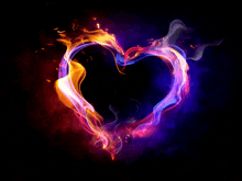 a heart made of fire and smoke with a black background