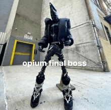 a person in a costume with the words opium final boss on the bottom right