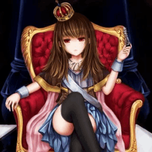 a girl is sitting on a throne wearing a crown and holding a sword .