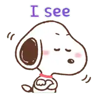 a cartoon of snoopy says i see