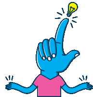 a cartoon drawing of a hand pointing upwards with a light bulb above it