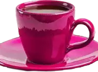 a pink cup of coffee is on a pink saucer .