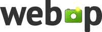 a black and green logo for webop with a green camera