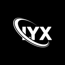 a white logo with the letter lyx on a black background