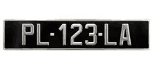 a black license plate with the letters pl 123 la on it