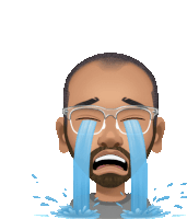 a cartoon of a man with glasses crying with water coming out of his eyes