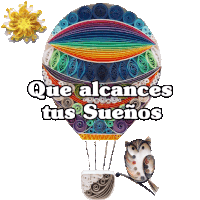 a colorful hot air balloon with the words que alcances tus suenos above it