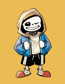 a cartoon of a skeleton wearing a hoodie