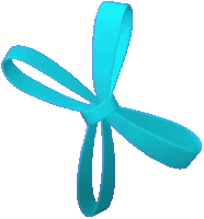 a blue bow on a white background that looks like a fan