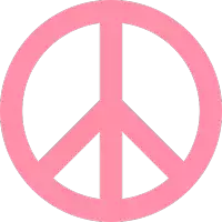 a pink peace sign with a white circle around it