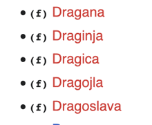 a list of names including dragana draginja dragica dragojla dragoslava