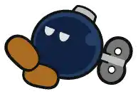 a cartoon drawing of a blue bomb with a brown foot and a clock on it .