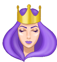 a woman with purple hair is wearing a crown