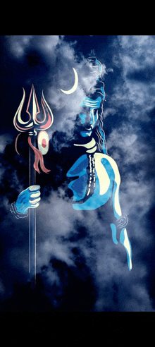 a painting of lord shiva holding a trident in his hand