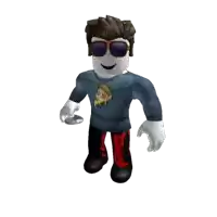 a roblox character wearing sunglasses and a pizza shirt