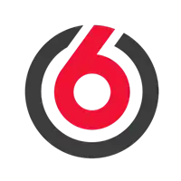 a black and red circle with a 6 inside of it