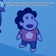 a cartoon character from steven universe is standing in front of a blue background .