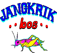 a cartoon drawing of a grasshopper with the words jangkrik bos below it