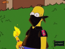 homer simpson is wearing a black bandana and holding a torch