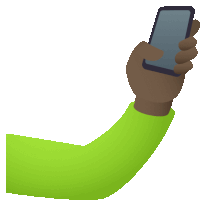 a hand in a green shirt is holding a cellphone