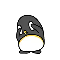 a drawing of a penguin with a yellow beak covering its eyes