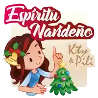 an illustration of a girl decorating a christmas tree with the words espiritu navideno written above her