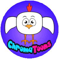 a logo for chromatoons with a cartoon chicken on it