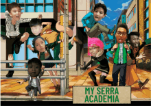 a poster for my serra academia features a group of people