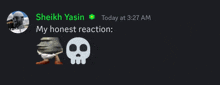 a screenshot of a sheikh yasin 's account with a skull icon