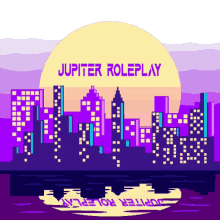 a poster for jupiter roleplay shows a city skyline at night