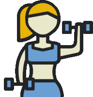 an icon of a woman lifting dumbbells with a white background