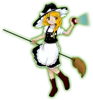 a girl in a witch costume holding a broom and a flashlight