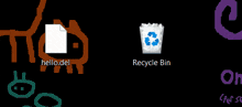 a computer screen shows a recycle bin and a file called hello.del